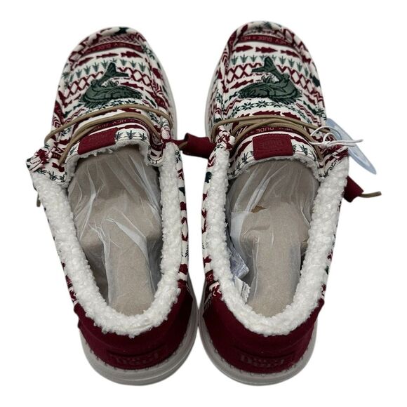 Hey Dude Wally Merry Fishmas Sweater Loafers Mens 10 Red Green Christmas Slip On